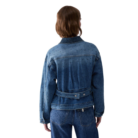 Giubbino Donna in denim con strass modella retro