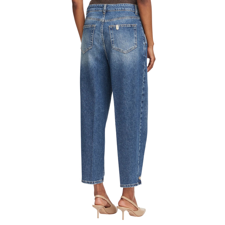 Jeans Donna, con bottone sul fondo e logo in metallo