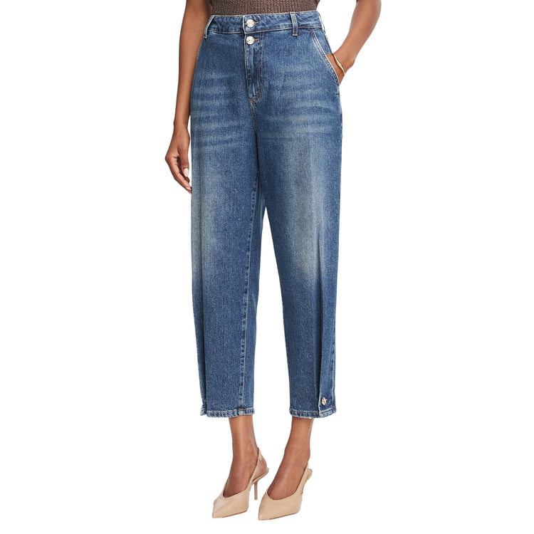 Jeans Donna, con bottone sul fondo e logo in metallo