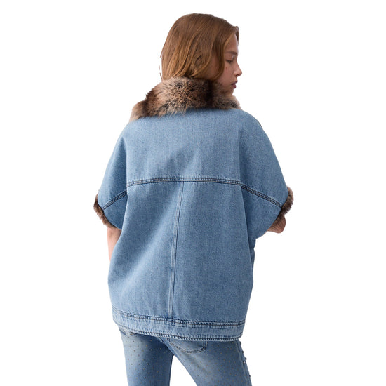Gilet Donna in denim con dettagli teddy modella retro