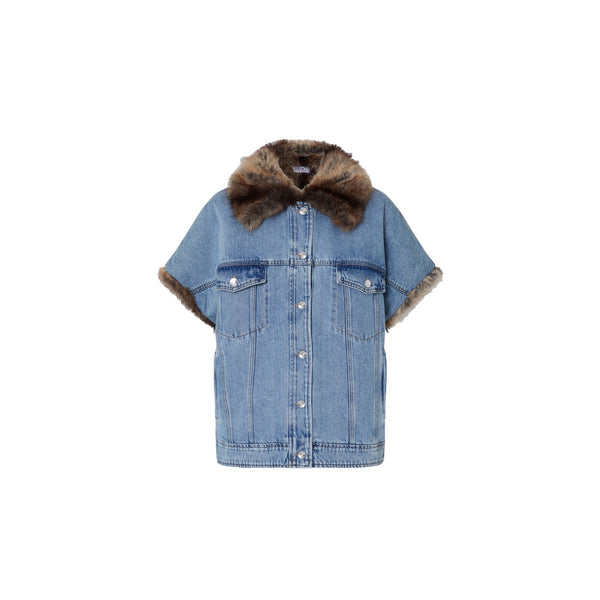 Gilet Donna in denim con dettagli teddy