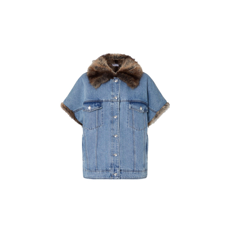 Gilet Donna in denim con dettagli teddy