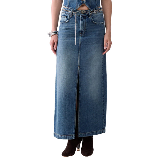 Gonna lunga Donna in denim modella frontale