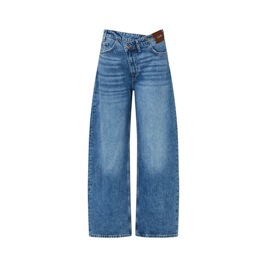 Jeans straight Donna con taglio asimmetrico