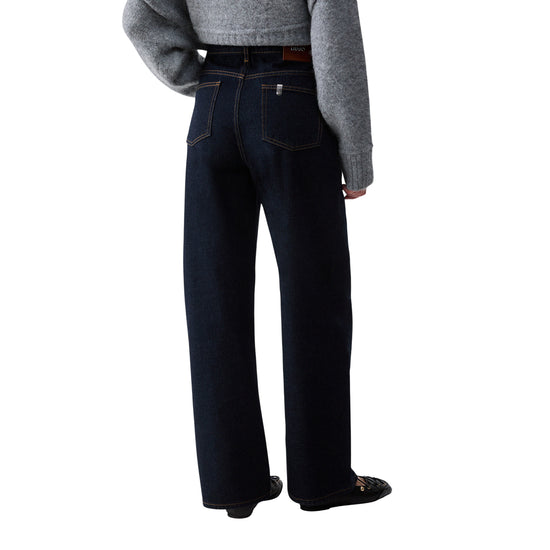 Jeans Donna scuro, cinque tasche, con vita incrociata