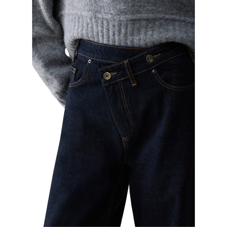Jeans Donna scuro, cinque tasche, con vita incrociata