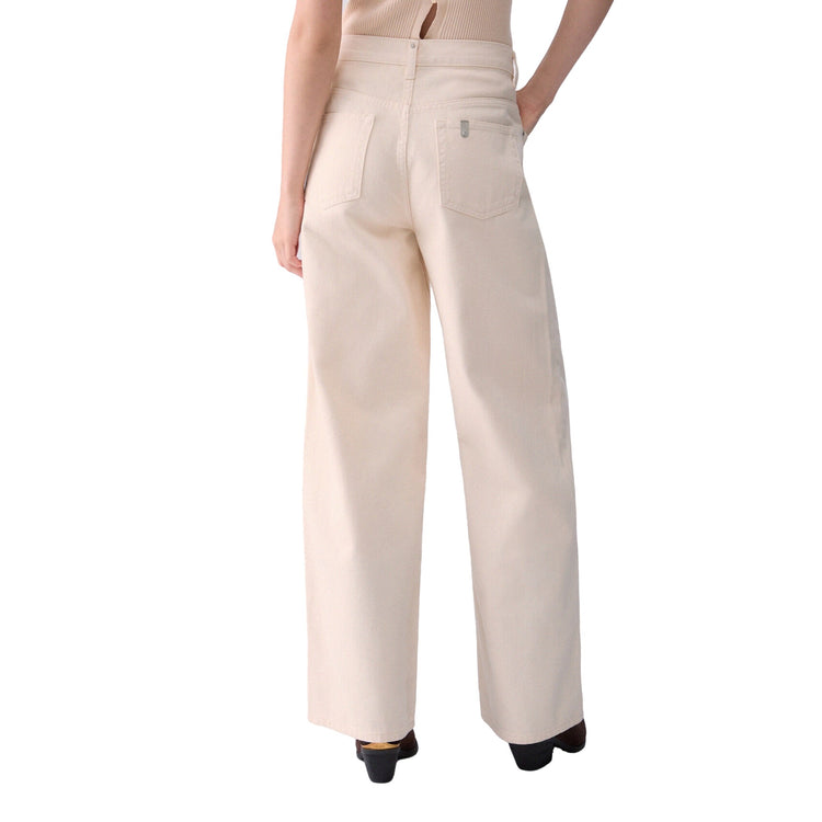 Pantalone Donna con vita asimmetrica beige chiaro modella retro