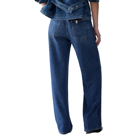 Jeans straight Donna con strass modella frontale