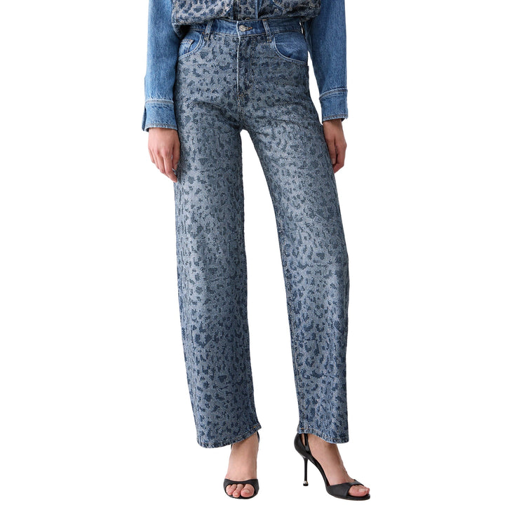 Jeans animalier Donna con strass, modella frontale