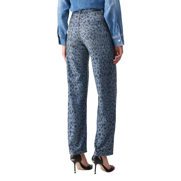 Jeans animalier Donna con strass, modella retro