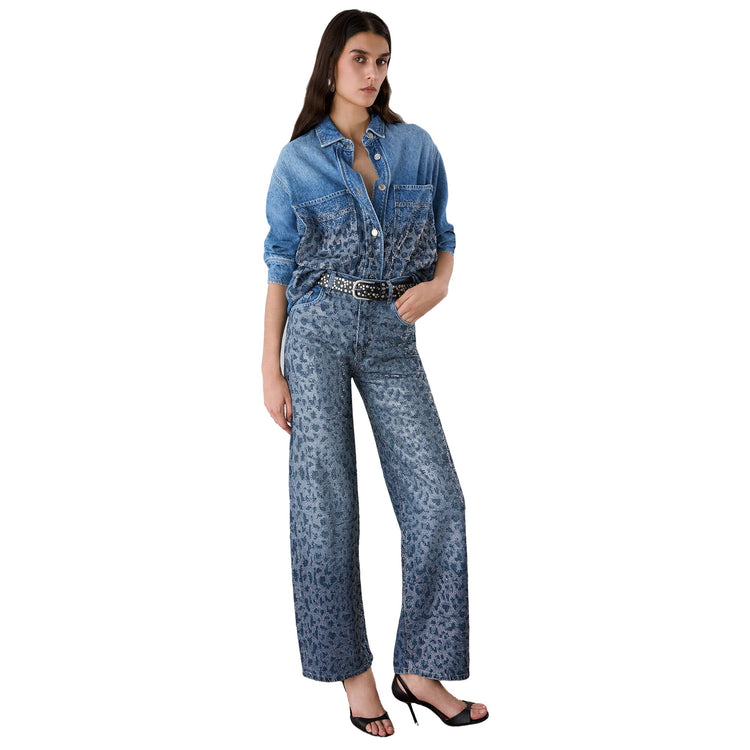 Jeans animalier Donna con strass modella intera frontale