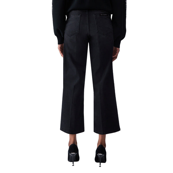 Pantalone Donna flare cropped in denim nero modella retro