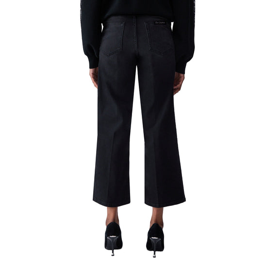Pantalone Donna flare cropped in denim nero modella retro