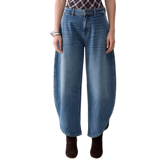 Jeans balloon Donna a vita alta, modella frontale