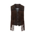 Gilet Donna in tessuto floccato con frange marrone