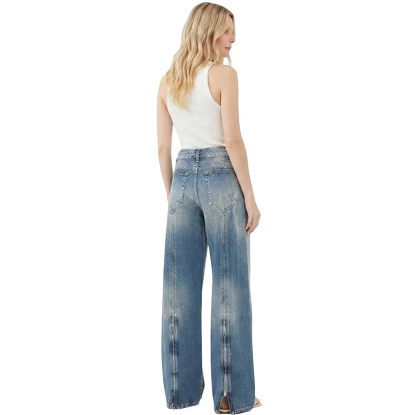 Jeans Donna in denim di cotone, con gamba ampia 