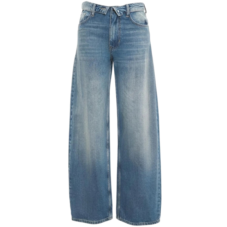 Jeans Donna in denim di cotone, con gamba ampia 