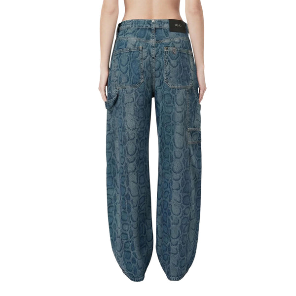 Jeans Donna pitonato Blu, con gamba ampia