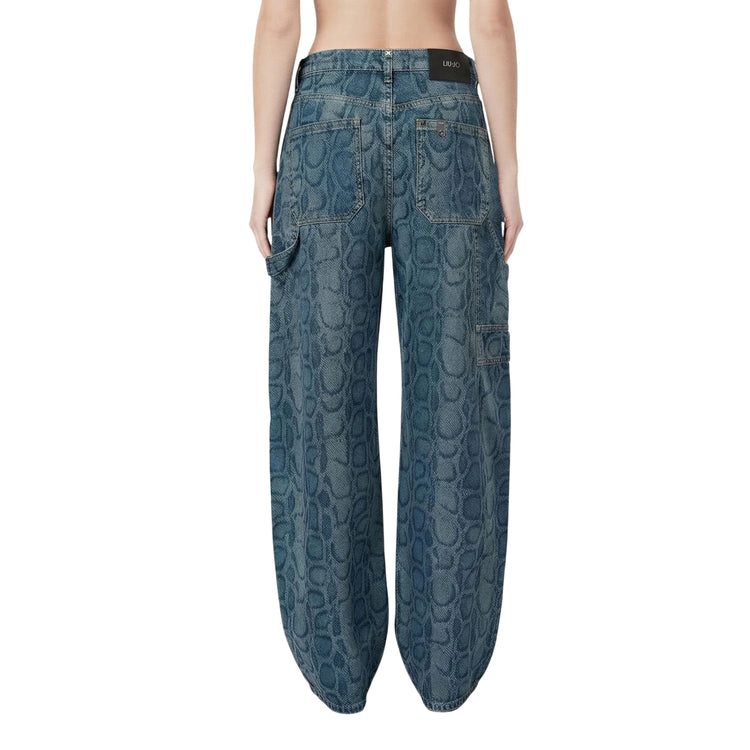 Jeans Donna pitonato Blu, con gamba ampia