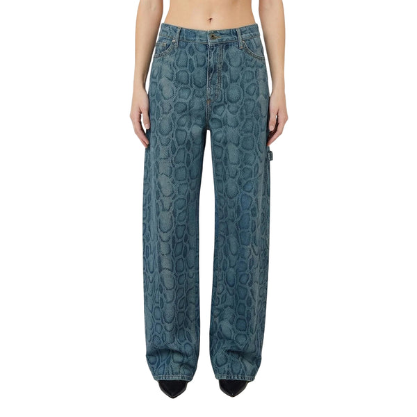 Jeans Donna pitonato Blu, con gamba ampia