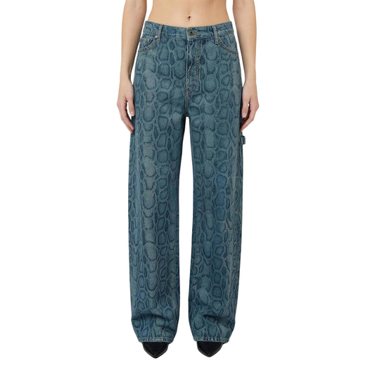 Jeans Donna pitonato Blu, con gamba ampia