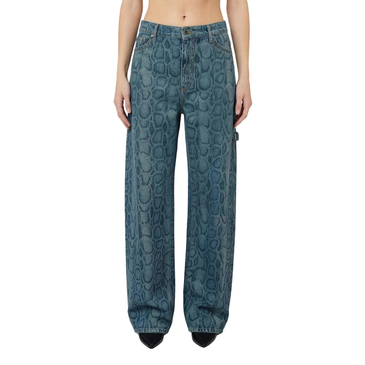 Jeans Donna pitonato Blu, con gamba ampia