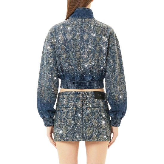 Bomber corto Donna in denim con strass retro