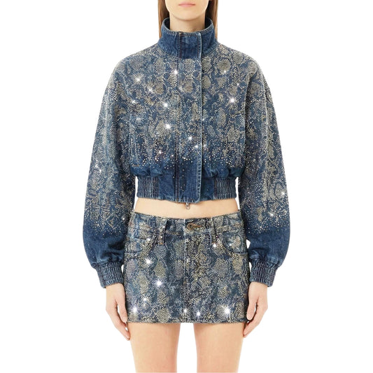 Bomber corto Donna in denim con strass