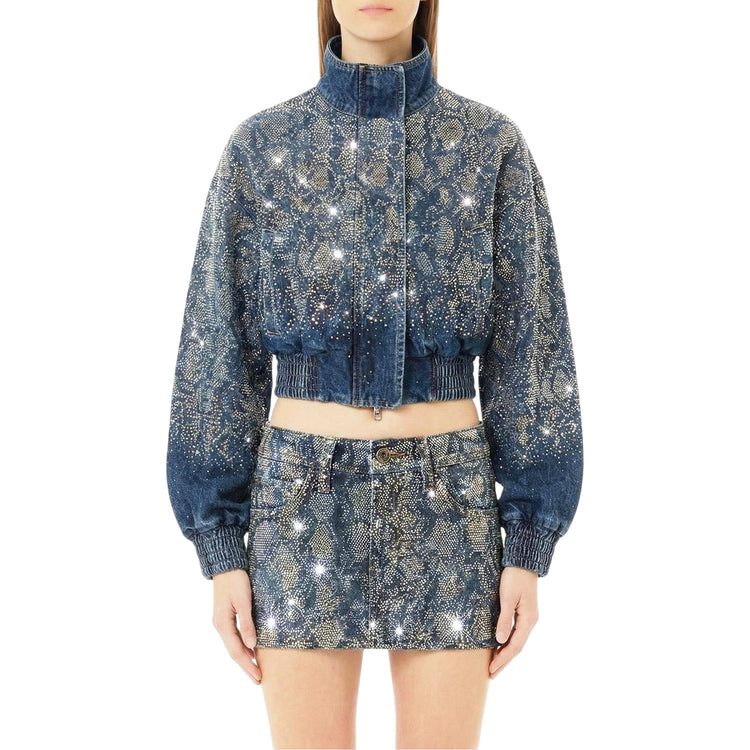 Bomber corto Donna in denim con strass