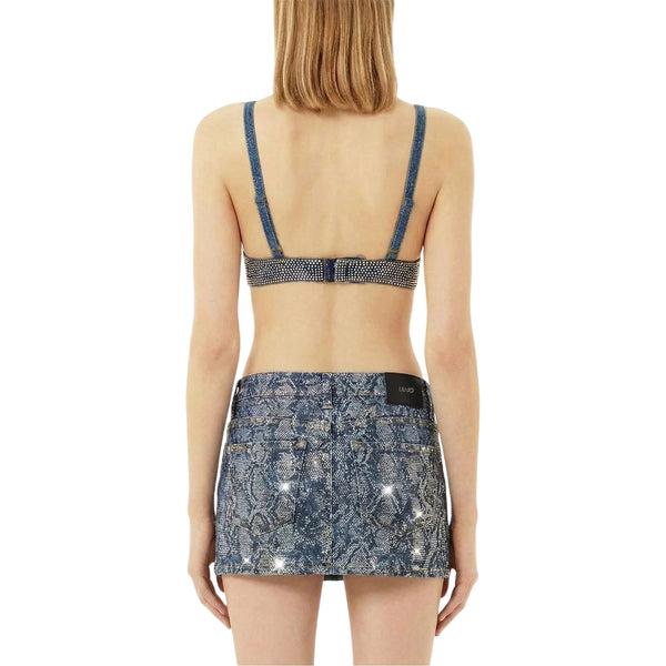 Bralette Donna in denim di cotone, con strass decorativi