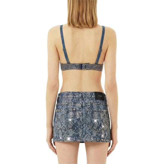 Bralette Donna in denim di cotone, con strass decorativi