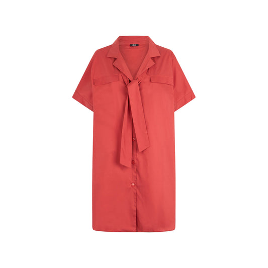 Abito corto chemisier da donna in cotone rosso