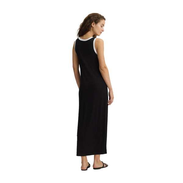 Abito lungo Nero da donna con logo frontale modella retro
