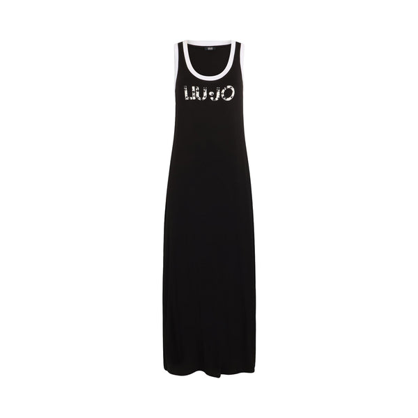 Abito lungo Nero da donna con logo frontale