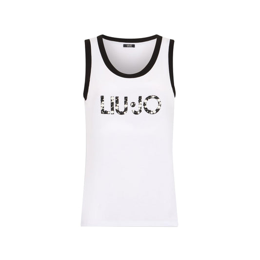 Top Bianco da donna con logo e perle