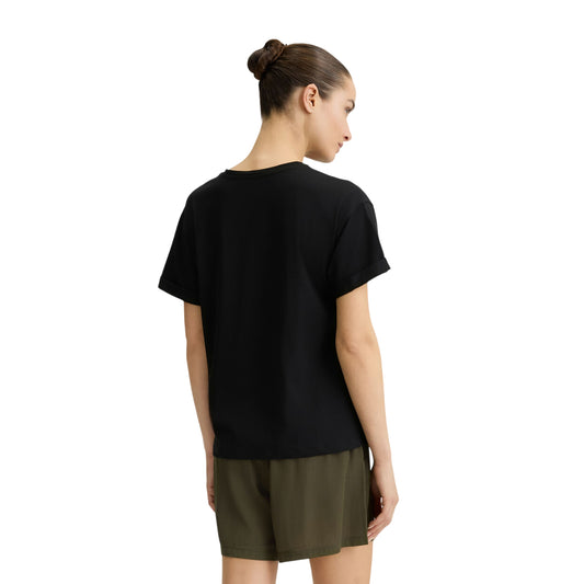 T-shirt Nera da Donna con stampa grafica modella retro
