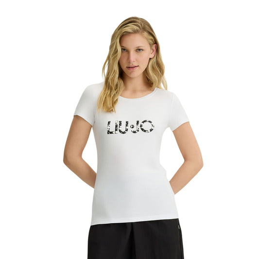T-shirt bianca da donna in viscosa con logo