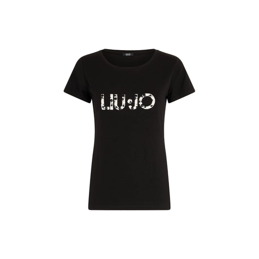 T-shirt nera da donna in viscosa con logo