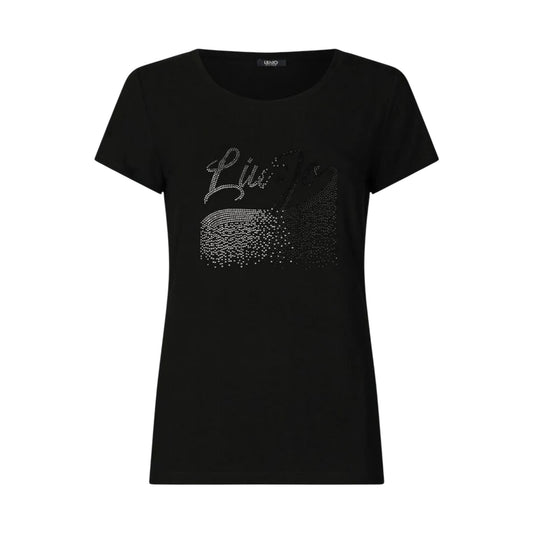 T-shirt Donna in tinta unita nera con strass