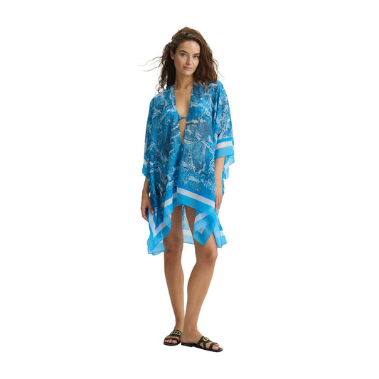 Copricostume Donna con stampa jeans modella frontale