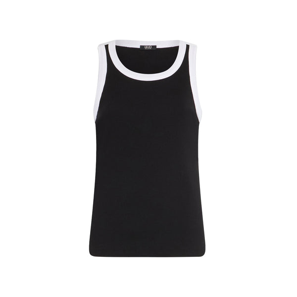 Top Donna a costine Nero