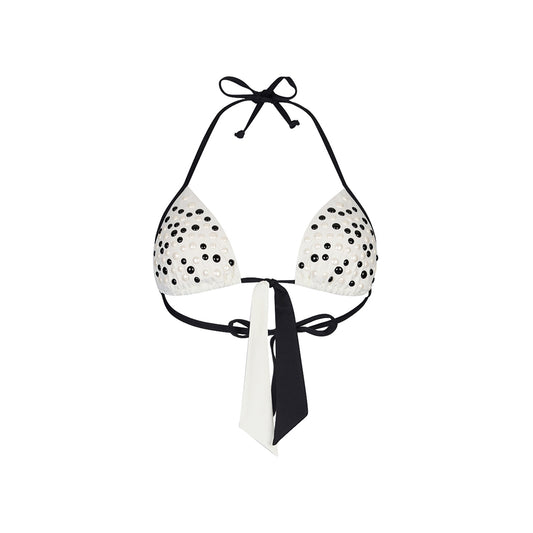 Top Donna a triangolo bianco con perle