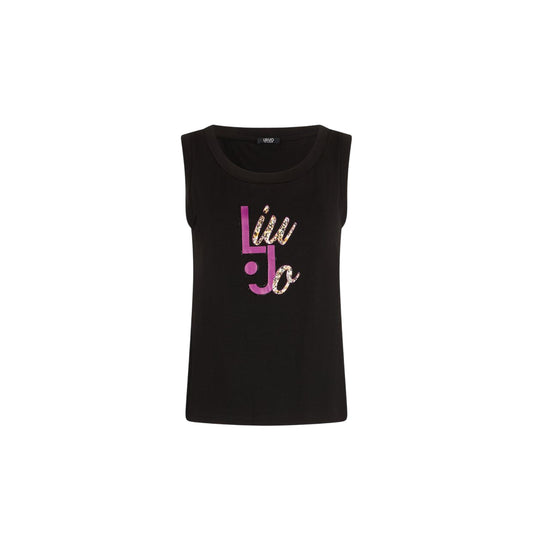 Top Nero da Donna con logo animalier e strass