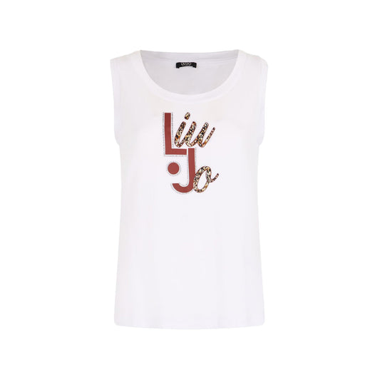 Top Bianco da donna con logo animalier e strass