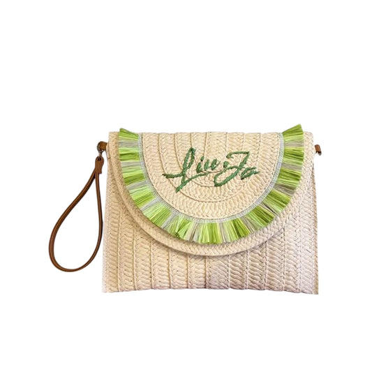 Pochette Donna in paglia con frange verdi