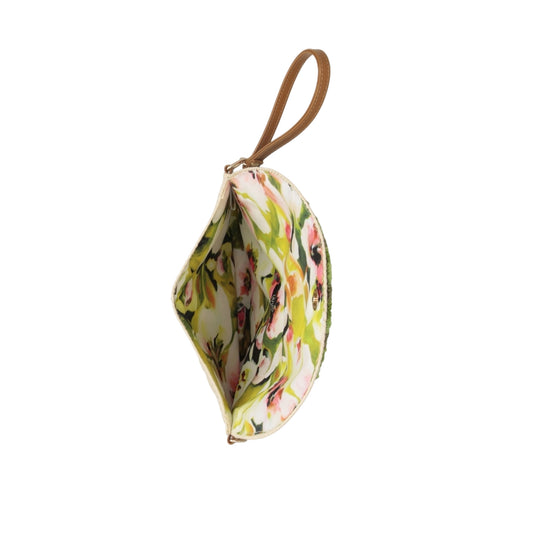 Pochette Donna in paglia con frange verdi interno