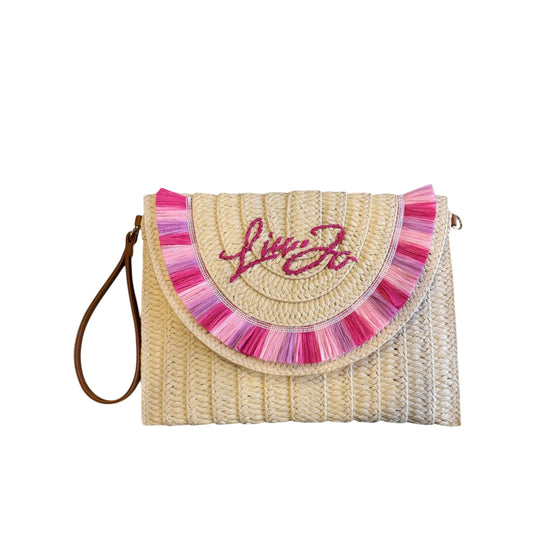 Pochette Donna in paglia con frange rosa