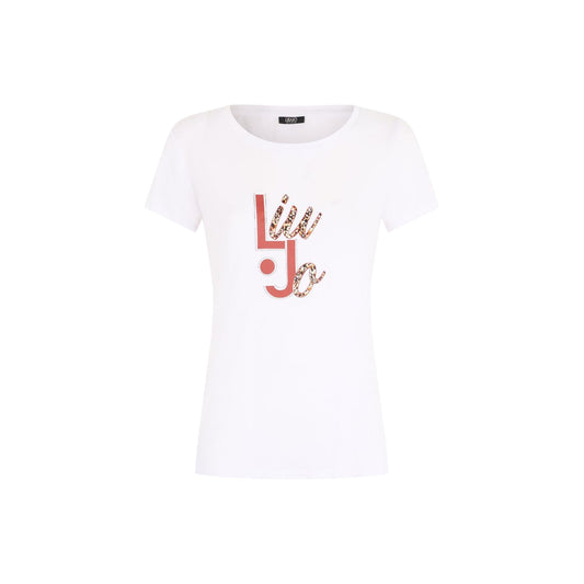 T-shirt Bianca da Donna con logo animalier e strass