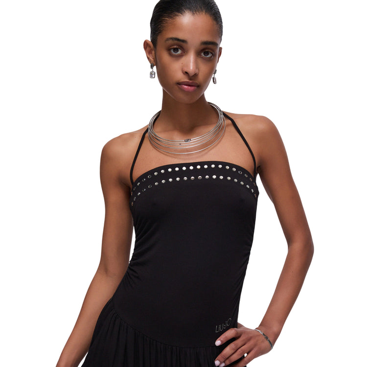 Abito Donna Nero, in viscosa, con borchie decorative