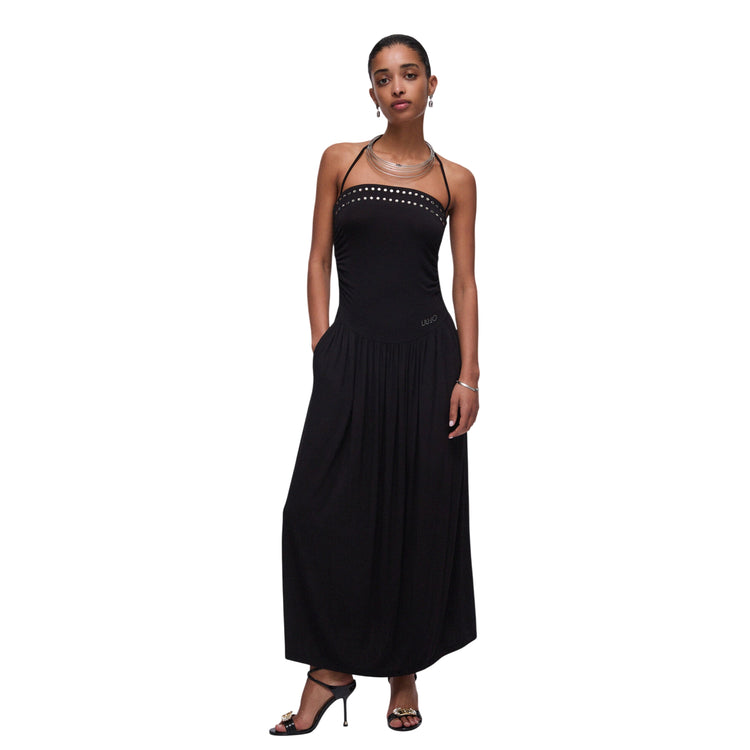 Abito Donna Nero, in viscosa, con borchie decorative